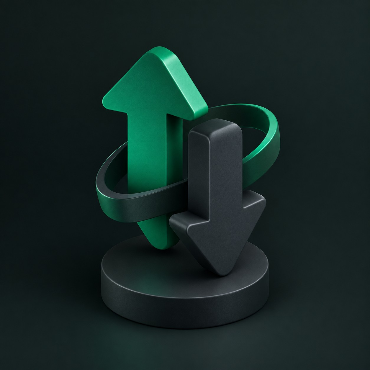 Abstract upward and downward arrow sculpture representing interest rate changes
