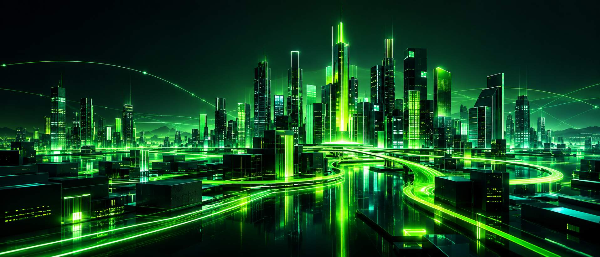 Digital city built from blocks and light paths